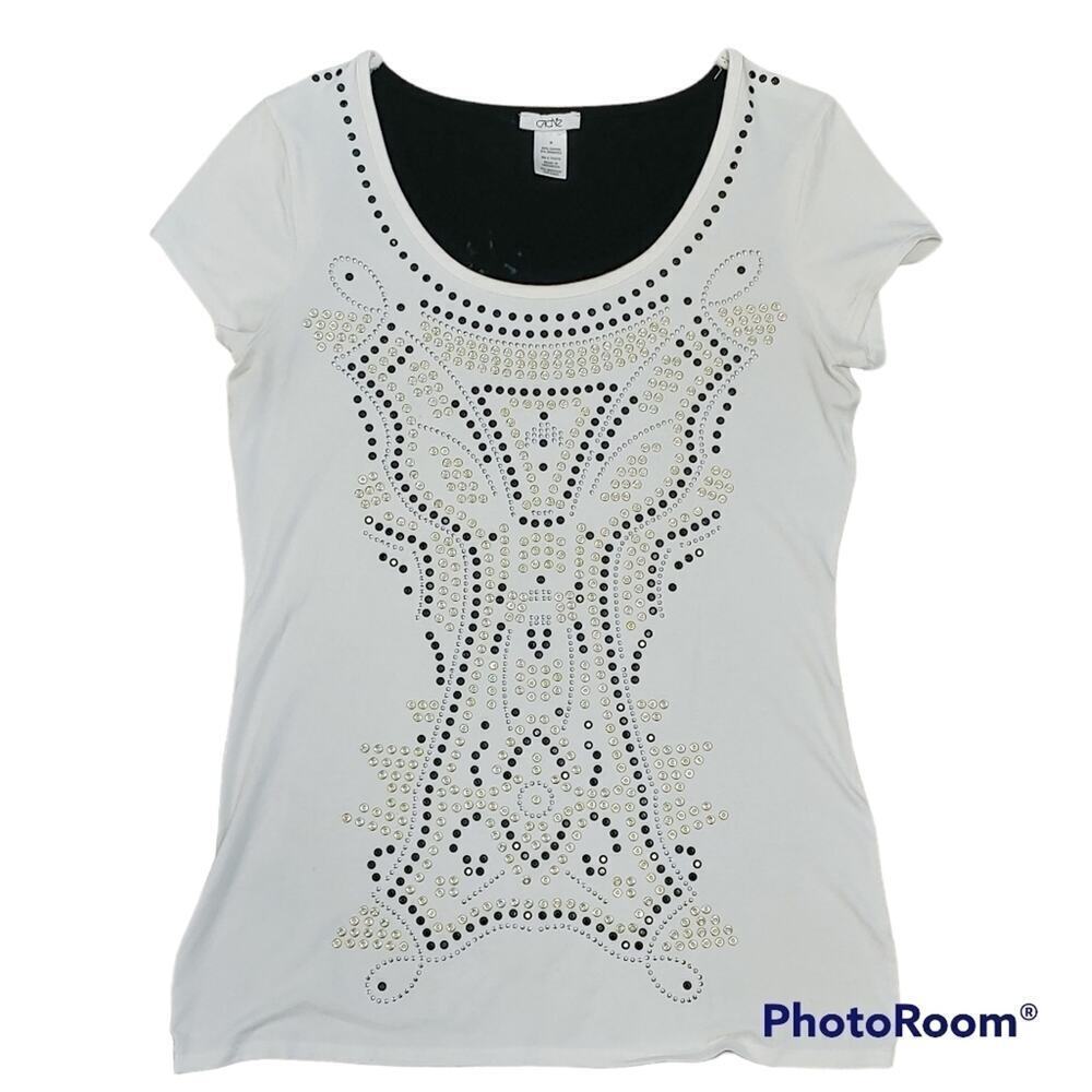 Cache' T-Shirt Sequins and Studs Cap Sleeves Sz M